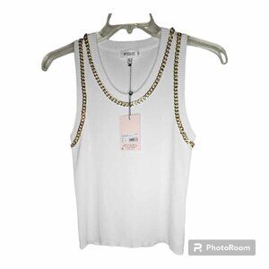 NWT Missguided White Top With Gold Chain Detail Size US 10 - EUR 42 - UK 14